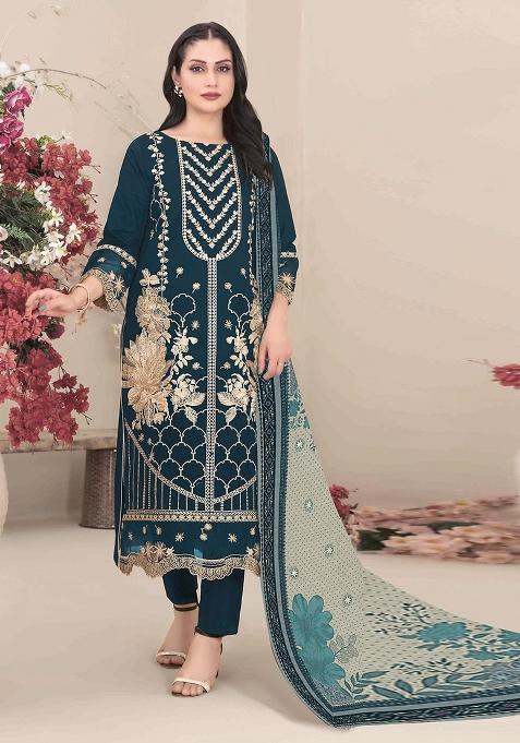 dark blue Zari Work faux georgette Salwar Kameez