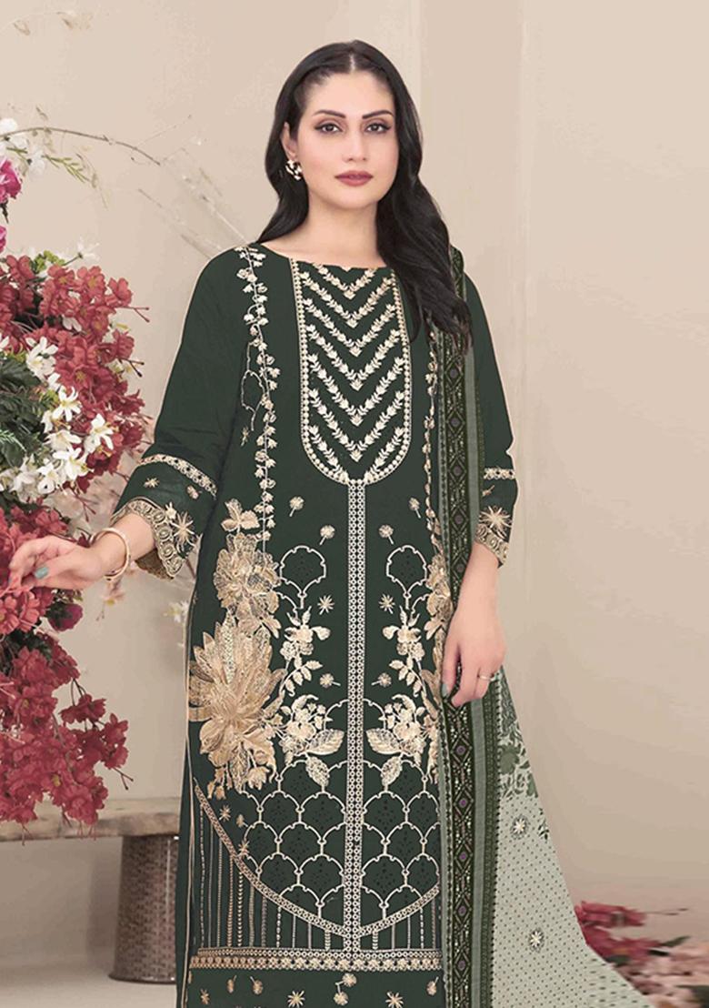 mehendi Zari Work faux georgette Salwar Kameez - Indya