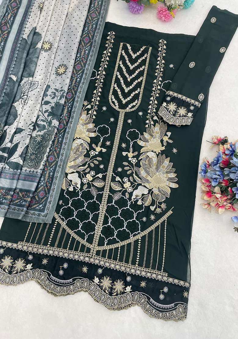 mehendi Zari Work faux georgette Salwar Kameez - Indya
