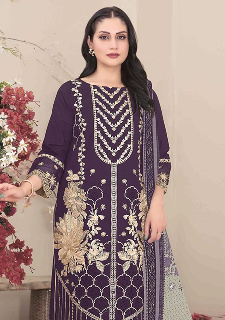 violet Zari Work faux georgette Salwar Kameez - Indya