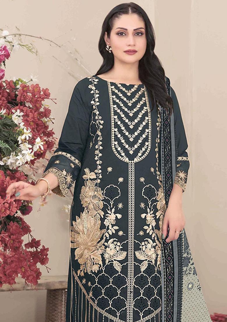 navy blue Zari Work faux georgette Salwar Kameez - Indya