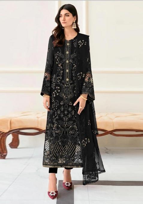 black Zari Work faux georgette Salwar Kameez