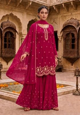 red Zari Work faux georgette Salwar Kameez