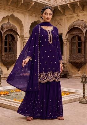 violet Zari Work faux georgette Salwar Kameez