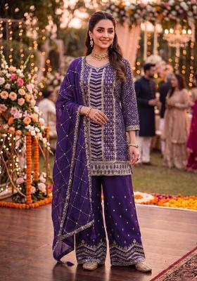 violet Zari Work silk Salwar Kameez