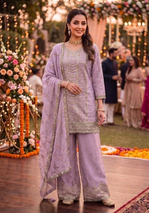 lavender Zari Work silk Salwar Kameez