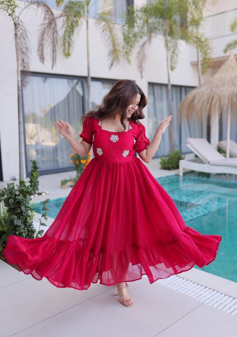 Pink Embroidered Silk Blend Anarkali - Indya