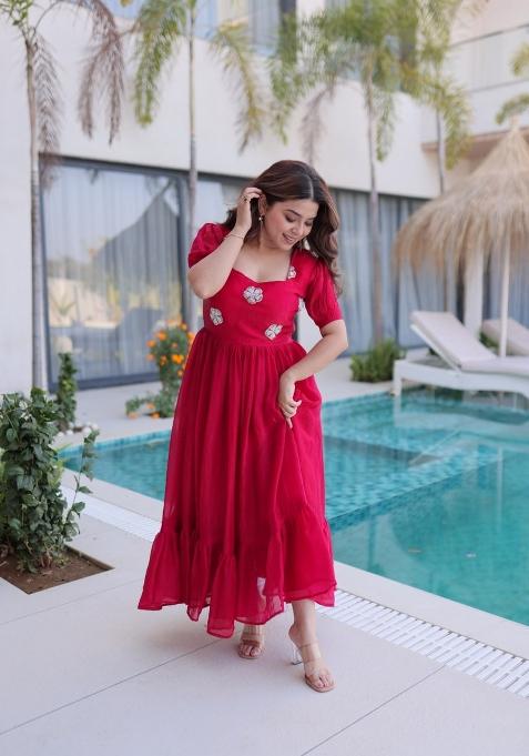 Pink Embroidered Silk Anarkali
