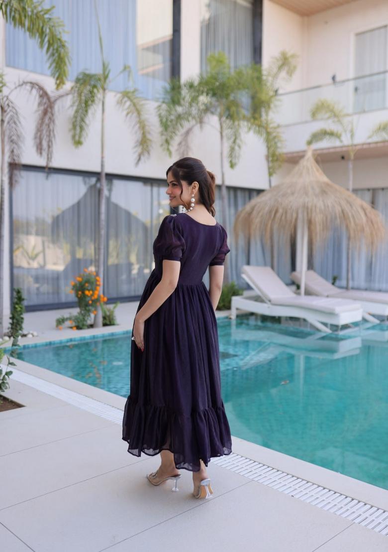 Purple Embroidered Silk Blend Anarkali - Indya