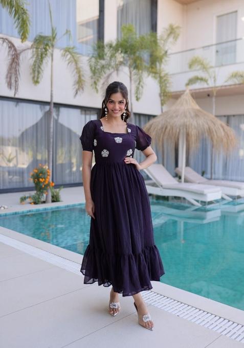 Purple Embroidered Silk Anarkali