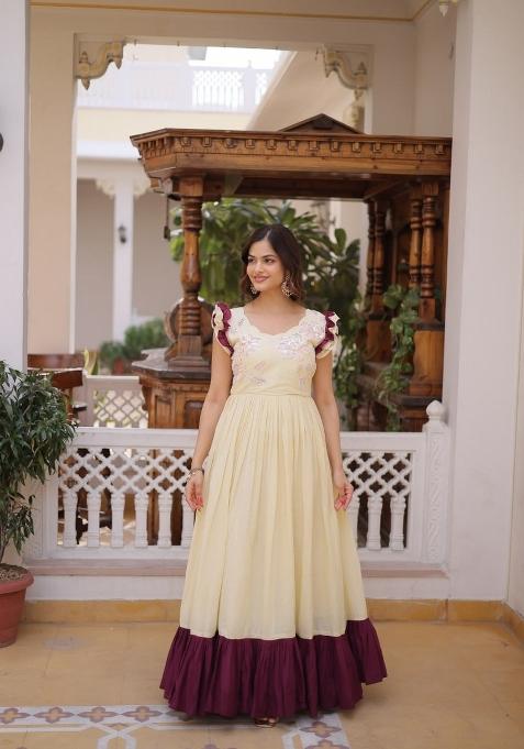 Cream Embroidered Silk Anarkali
