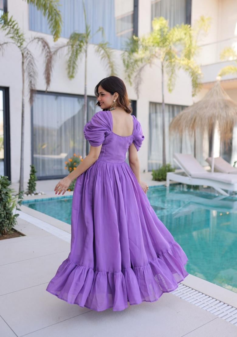 Purple Embroidered Silk Blend Anarkali - Indya