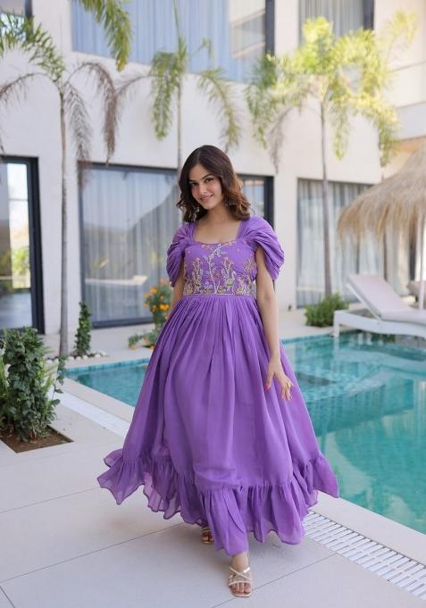 Purple Embroidered Silk Anarkali