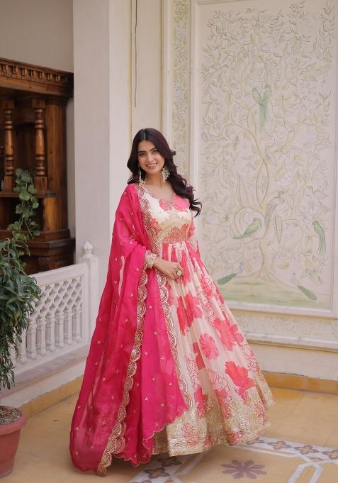 Red Embroidered Silk Anarkali