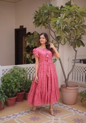 Pink Embroidered Cotton Anarkali