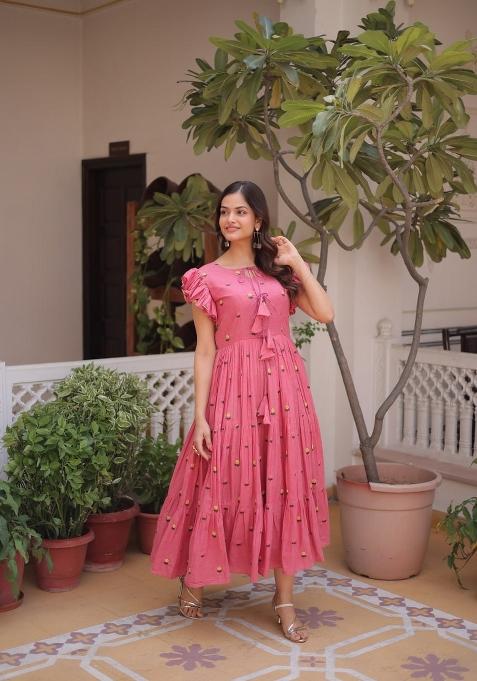 Pink Embroidered Cotton Anarkali