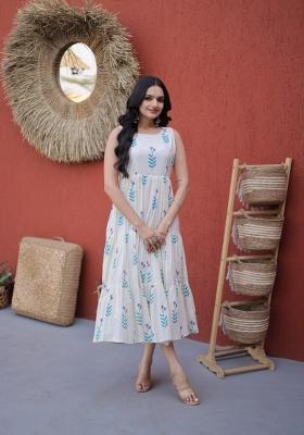 Blue Printed Cotton Anarkali