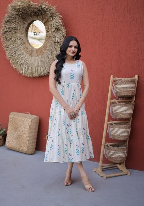 Blue Printed Cotton Anarkali