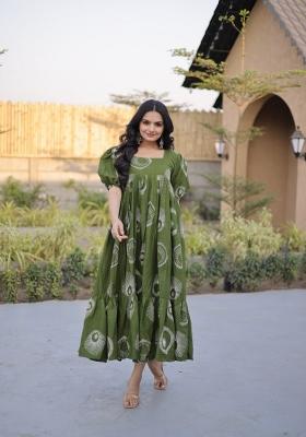 Green Printed Cotton Anarkali