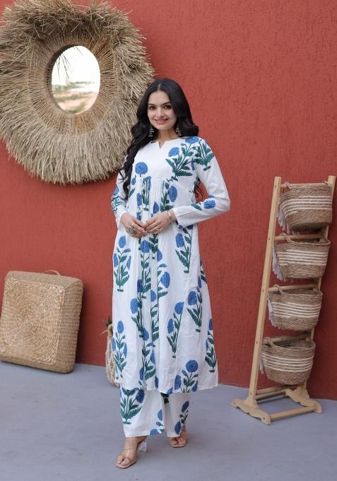 Blue Printed Cotton Anarkali