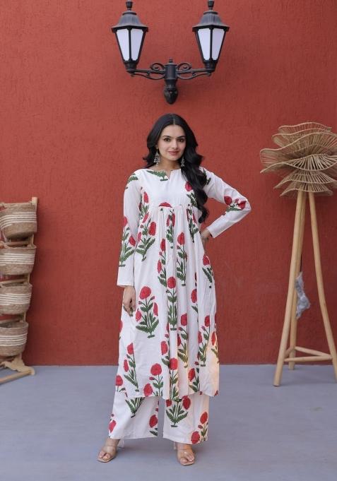 Red Printed Cotton Anarkali