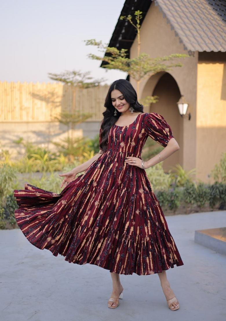 Multicolor Printed Cotton Anarkali - Indya
