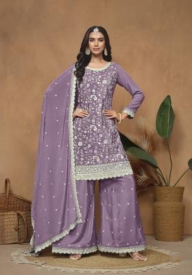 Lavender Embroidered Silk Salwar Kameez