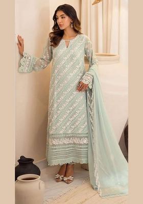 Sea Green Embroidered Georgette Pakistani Suit
