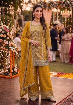Yellow Embroidered Silk Salwar Kameez