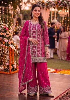 Rani Pink Embroidered Silk Salwar Kameez