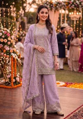 Lavender Embroidered Silk Salwar Kameez