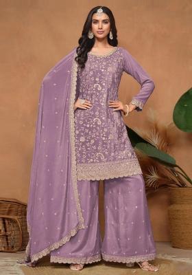 Lavender Embroidered Silk Salwar Kameez