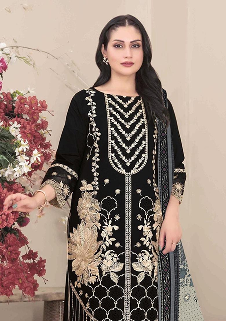 Black Embroidered Georgette Salwar Kameez - Indya