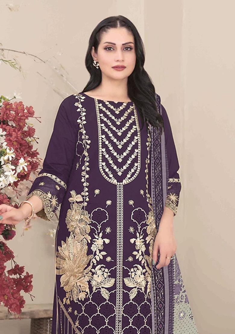 Violet Embroidered Georgette Salwar Kameez - Indya