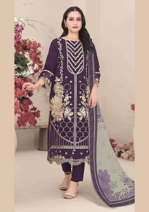 Violet Embroidered Georgette Salwar Kameez