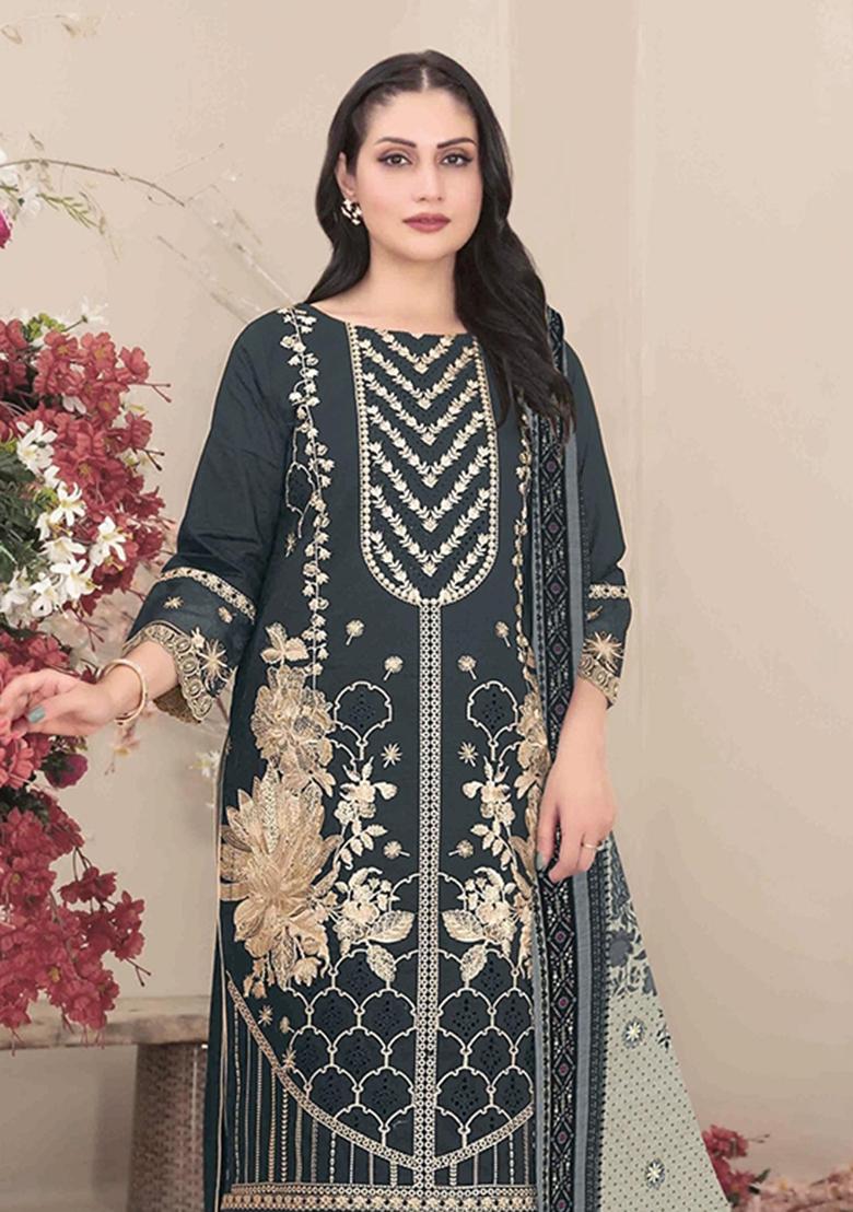 Navy Blue Embroidered Georgette Salwar Kameez - Indya
