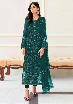 Teal Green Embroidered Georgette Salwar Kameez