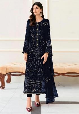Navy Blue Embroidered Georgette Salwar Kameez