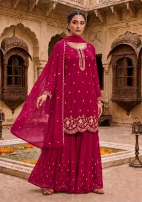 Red Embroidered Georgette Salwar Kameez