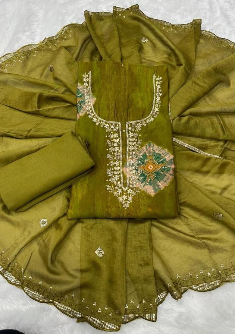 Mehendi Printed Silk Blend Salwar Kameez - Indya