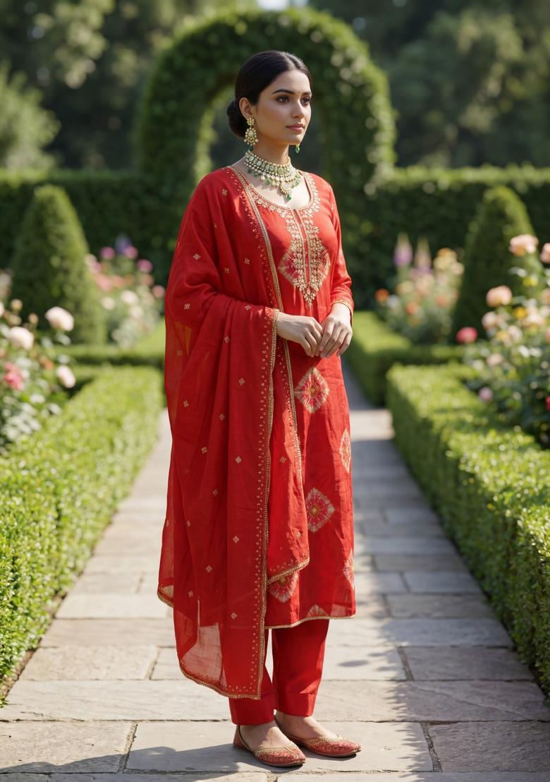 Orange Printed Silk Blend Salwar Kameez - Indya