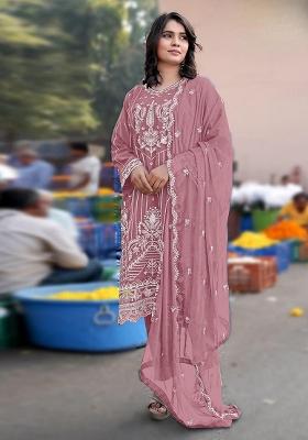Pink Embroidered Chiffon Salwar Kameez
