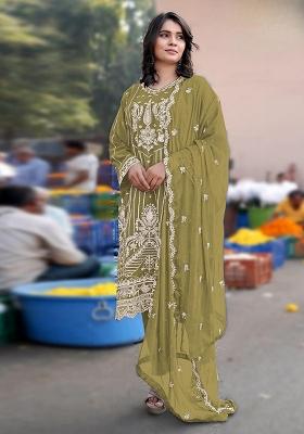 Mustard Embroidered Chiffon Salwar Kameez