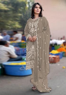 Grey Embroidered Chiffon Salwar Kameez