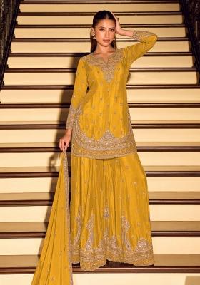 Yellow Embroidered Silk Salwar Kameez