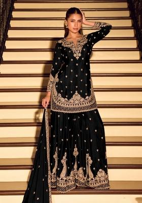 Black Embroidered Silk Salwar Kameez