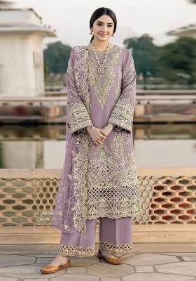 Lavender Embroidered Chiffon Salwar Kameez
