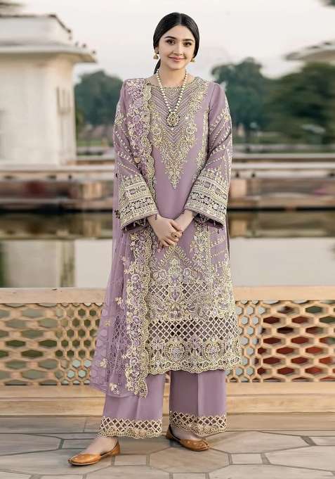 Lavender Embroidered Chiffon Salwar Kameez