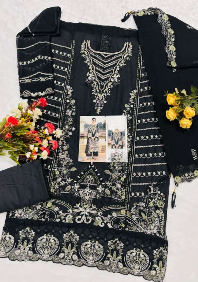Black Embroidered Chiffon Salwar Kameez - Indya