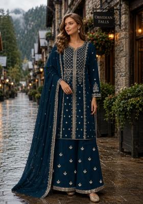 Navy Blue Cord Georgette Kurta Set